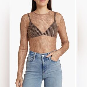 WAY Mika Metallic Mesh Long Sleeve Top NWT